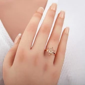 Gümüş Rose Beyaz Taşlı Lotus Çiçeği Kadın Yüzük thumbnail 2