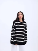 Lucky Life Kadın TRİKO ÇİZGİLİ SALAŞ KAZAK-SİYAH-EKRU - 5