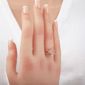 Gümüş Rose Beyaz Taşlı Lotus Çiçeği Kadın Yüzük thumbnail 3