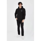 Erkek Kapüşonlu Baskılı Fermuarlı Hırka - Siyah - 2