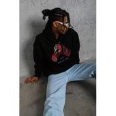 Erkek Eldiven Baskılı Kapüşonlu Sweat - Siyah - 3