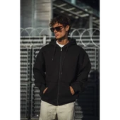 Oversize Tam Fermuarlı Uzun Kol Hırka - Siyah - 2