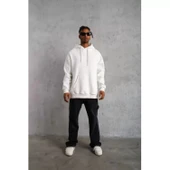 Erkek Düz Kapüşonlu Sweat - Beyaz - 4