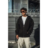 Oversize Tam Fermuarlı Uzun Kol Hırka - Siyah - 1