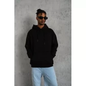 Erkek Düz Kapüşonlu Sweat - Siyah - 2