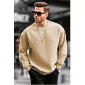 Erkek Düz Bisiklet Yaka Sweat - Bej - 2