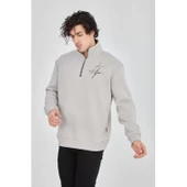 Erkek Yarım Fermuarlı Baskılı Sweat - Boyalı Gri - 3