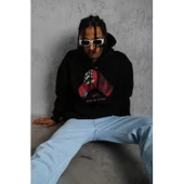 Erkek Eldiven Baskılı Kapüşonlu Sweat - Siyah - 4