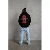 Erkek Maske Baskılı Kapüşonlu Sweat - Siyah - 4