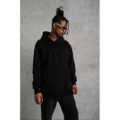Erkek Düz Kapüşonlu Sweat - Siyah - 4