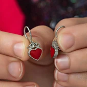 Gümüş Kırmızı Kalp Sallantılı Çocuk Küpe thumbnail 2