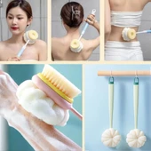 Kenzo®  2'si 1 Arada Çift Taraflı Uzun Saplı Fırçalı Banyo Vücut Sırt Fırçası Banyo Lifi - 3