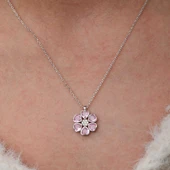 Lucky Life Kadın Gümüş Pembe Kalpli Çiçek Kadın Kolye - 4