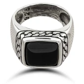 ​Gümüş Oniks Taşlı Desenli Erkek Yüzük thumbnail 2