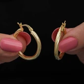 Gümüş Gold 3 mm Burgu Şarnel Küpe - 1