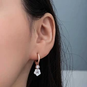 Gümüş Rose Sallantılı Manolya Çiçeği Kadın Küpe - 2