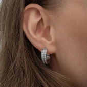 Gümüş Sıra Taşlı Halka Kadın Küpe - 6