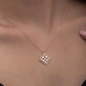 Gümüş Rose Dörtgen Zirkon Taşlı Kadın Kolye - 2