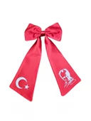 Ay Yıldız Atatürk Baskılı Fiyonklu Kırmızı Saç Tokası - 1