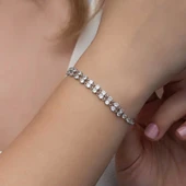 Gümüş Zirkon Taşlı Çift Sıra Kadın Bileklik thumbnail 6