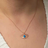 Gümüş Opal Taşlı Rose Lotus Çiçeği Kolye thumbnail 5