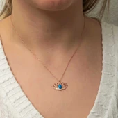 Gümüş Opal Taşlı Rose Lotus Çiçeği Kolye thumbnail 6