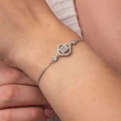 Gümüş Yonca Baget Taşlı Kadın Bileklik - 5