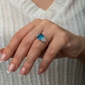 Gümüş Mavi Zirkon Taşlı Kadın Yüzük - 4