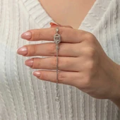 Gümüş Altıgen Baget Taşlı Kadın Bileklik - 3