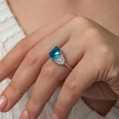 Gümüş Mavi Zirkon Taşlı Kadın Yüzük - 7