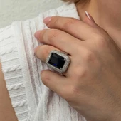 Gümüş Lacivert Zirkon Taşlı Kadın Yüzük thumbnail 6