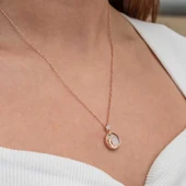 Gümüş Rose Sedef Taşlı Ay Yıldız Hilal Kadın Kolye - 5
