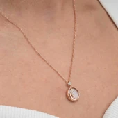 Gümüş Rose Sedef Taşlı Ay Yıldız Hilal Kadın Kolye - 6