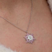 Gümüş Pembe Lotus Desenli Çiçek Kadın Kolye thumbnail 6