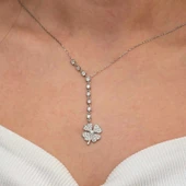 Gümüş Sıralı Zirkon Taşlı Yonca Kadın Kolye thumbnail 2