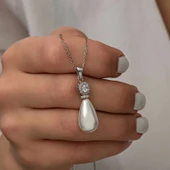 Gümüş Damla İnci Kadın Kolye thumbnail 3