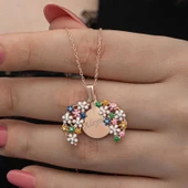 Gümüş Rose Renkli Çiçek Kişiye Özel Kadın Kolye thumbnail 2