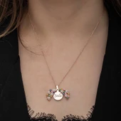 Gümüş Rose Renkli Çiçek Kişiye Özel Kadın Kolye thumbnail 4