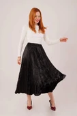 Midi Boy Pileli Saten Siyah Etek - 1
