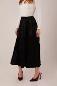 Midi Boy Pileli Saten Siyah Etek - 2