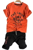 Erkek Çocuk Kedi ve Yazı Baskılı Turuncu T-Shirt Şortlu Takımı thumbnail 1
