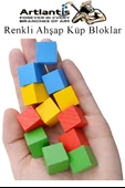 Renkli Ahşap Küp Bloklar 3x3x3 cm 64 Adet Ahşap Renkli Kare Blok Eğitici Geliştirici Oyuncak Küp Matematik Birim Küpleri - 5