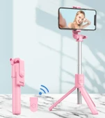 Led Işıklı Selfie Çubuğu Bluetooth Kumandalı Kablosuz Tripot Selfie Monopod Selfie Stick (PEMBE) - 2