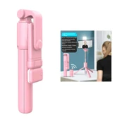 Led Işıklı Selfie Çubuğu Bluetooth Kumandalı Kablosuz Tripot Selfie Monopod Selfie Stick (PEMBE) - 4