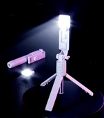 Led Işıklı Selfie Çubuğu Bluetooth Kumandalı Kablosuz Tripot Selfie Monopod Selfie Stick (PEMBE) - 3