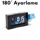 TechTic Projeksiyonlu Masa Saati Derece Nem Tarih Göstergeli Çalar Saat Alarm Duvara Yansıtmalı Saat - 2