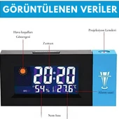 TechTic Projeksiyonlu Masa Saati Derece Nem Tarih Göstergeli Çalar Saat Alarm Duvara Yansıtmalı Saat - 5