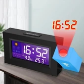 TechTic Projeksiyonlu Masa Saati Derece Nem Tarih Göstergeli Çalar Saat Alarm Duvara Yansıtmalı Saat - 6