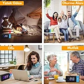 TechTic Projeksiyonlu Masa Saati Derece Nem Tarih Göstergeli Çalar Saat Alarm Duvara Yansıtmalı Saat - 4