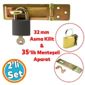 Sandık Kutu Askısı 35 Luk Menteşeli Kilit Aparatı Kilit 32 mm Asma Kilit 2'li Set - 1